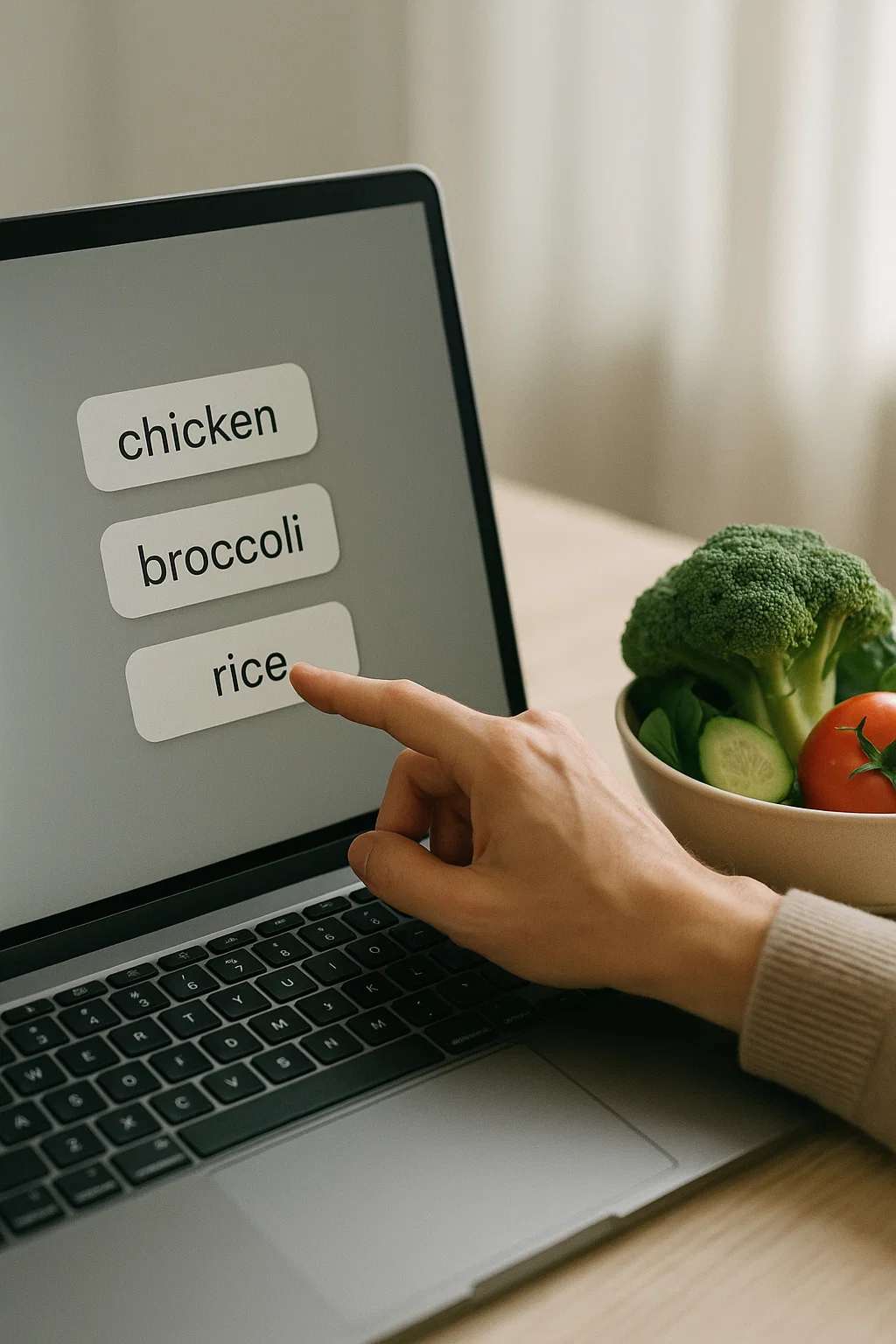 Selecting ingredient tags on a laptop screen