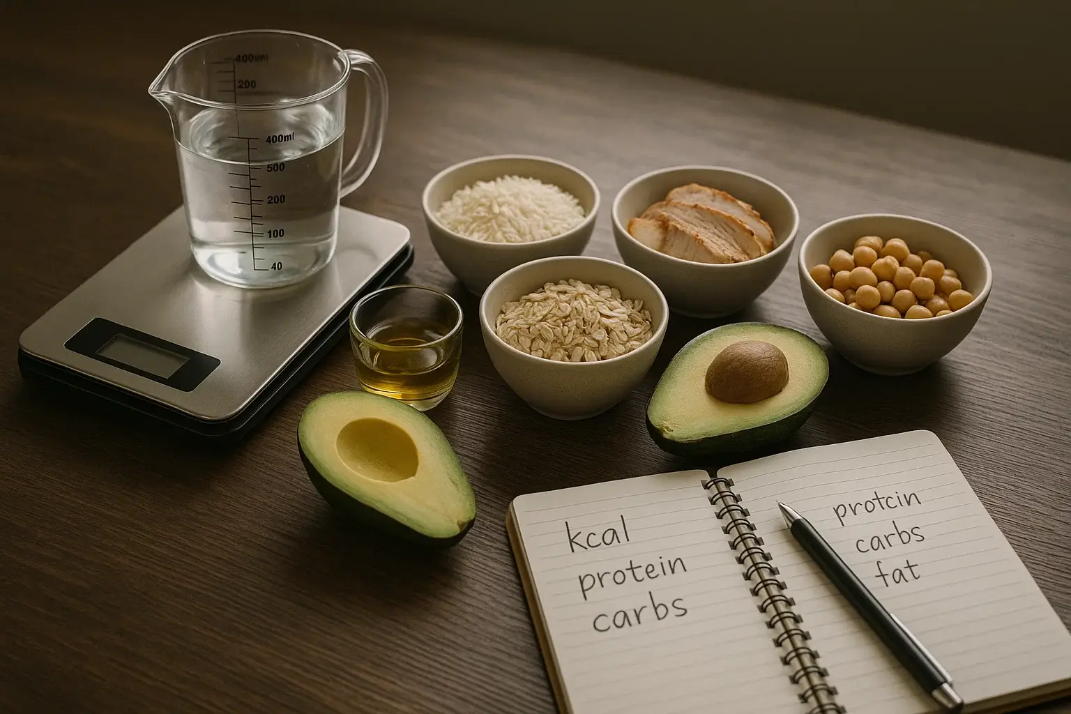 Nutrition illustration with macros and measuring spoons